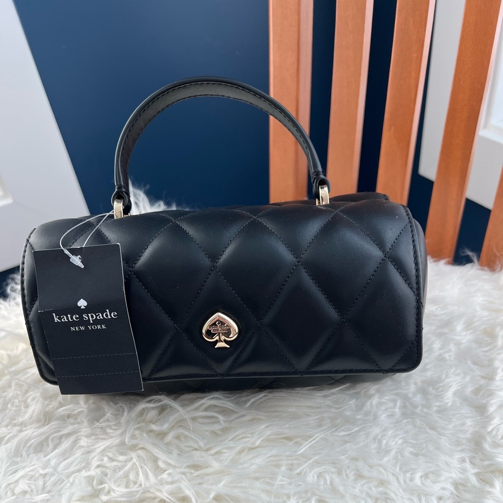 kate spade Heart Quilted Mini Barrel Top-Handle Bag with Gold Spade Emblem